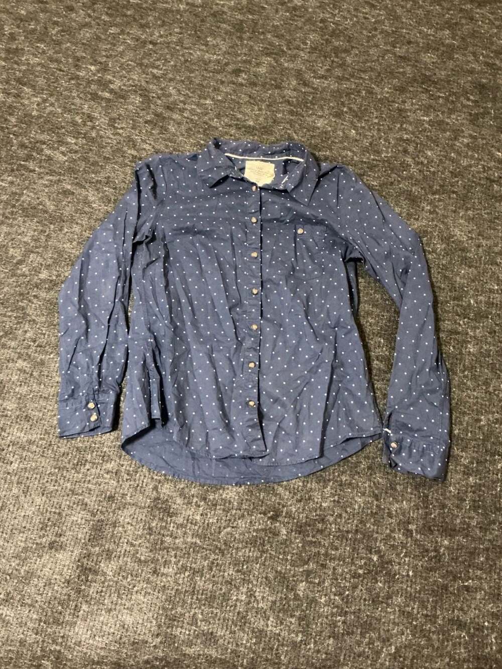 H&M L.O.G.G. Long Sleeve Button Down Shirt Womens Blue Polka Dot Size 12